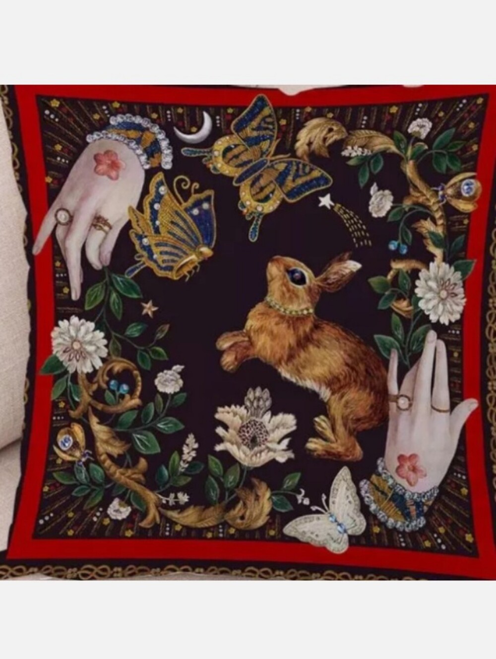 Whimsical Bunny  Butterfly Square Pillow Case Tarot Cards